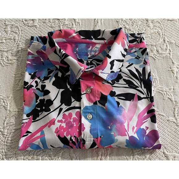 Chubbies The Bloom Slammer Performance Polo Colorful Floral Mens Large - Picture 12 of 12